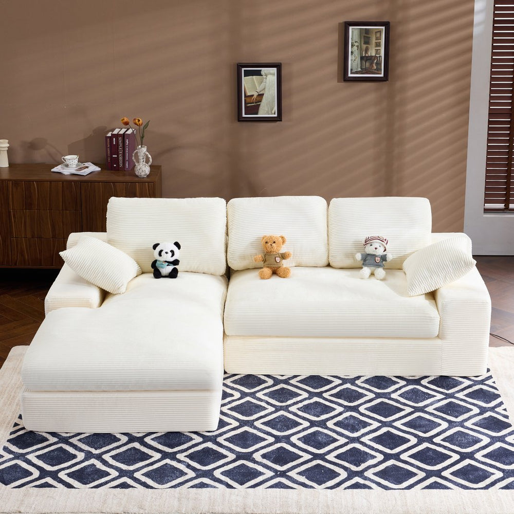English Elm White Corduroy Compact Sofa Soft Upholstered Seating for Casual Scandinavian Living Rooms W3612S00013