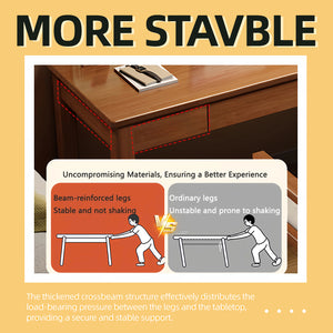 English Elm Solid Wood Desk with Drawers - Mid Century Walnut Standing Desk, Smooth Edges, Double Drawer Storage for Small Spaces and Home Office W3204P383053