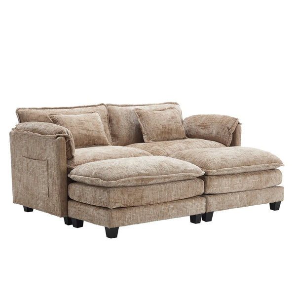 English Elm United Cozy Two-Seat Chenille Sofa With Detachable Armrests, Footstools, And Side Pockets For Storage W1568S00138-GIGA