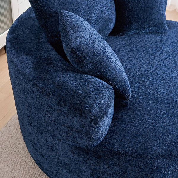English Elm Round Swivel Barrel Chair Plush Chenille Upholstery Cozy Accent Seat for Any Room Blue W2915P338906