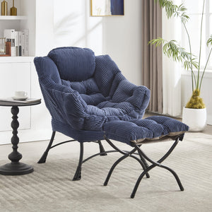 English Elm Lazy Chair Plush Ottoman Lounge Chair with Ergonomic Back, Side Pocket, Steel Frame Comfort Navy Blue W640P271552