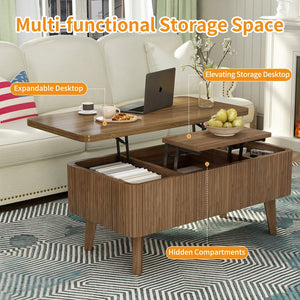 English Elm 3 in 1 Oval Lift Top Coffee Table Fluted Wood Storage Converts for Living Room W2641P422965