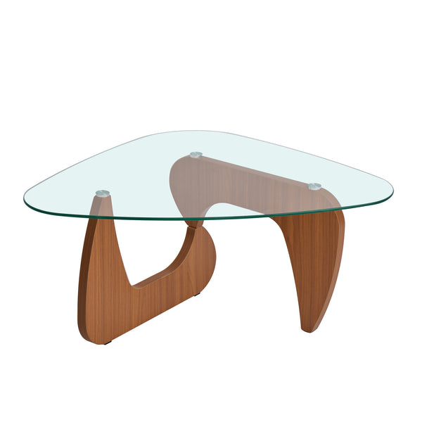 English Elm Century Mid-century Oak Base Tempered Glass Coffee Table Compact Living Room Accent W1718P452042