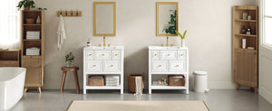 English Elm 60'' Elegant Bathroom Vanity Set With Ceramic Sink, Solid Wood Frame, Ample Storage & Modern Design N710SS00004K