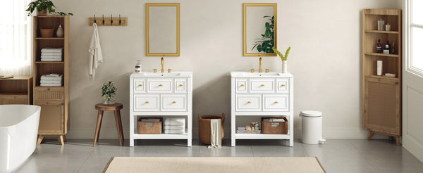 English Elm 60'' Elegant Bathroom Vanity Set With Ceramic Sink, Solid Wood Frame, Ample Storage & Modern Design N710SS00004K