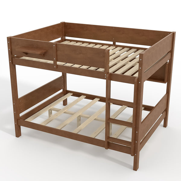 English Elm Queen Over Solid Pine Bunk Bed with Built in Shelves and Tray for Guest Rooms Brown W5305S00008