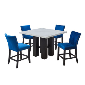 English Elm 2pc Counter Height Upholstered PU Chairs with Chrome Nailhead Trim and Footrest, Stylish Pub Seating Blue 43 L x 21.25 W x 15.25 H B011P286896