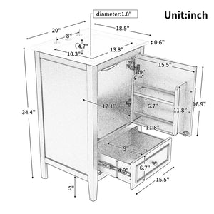 English Elm 20" Bathroom Vanity with Sink and Ceramic Top, Modern Freestanding Cabinet with Drawer & Shelf Storage, Adjustable Feet for Stability and 200lb Capacity White N725P192821K