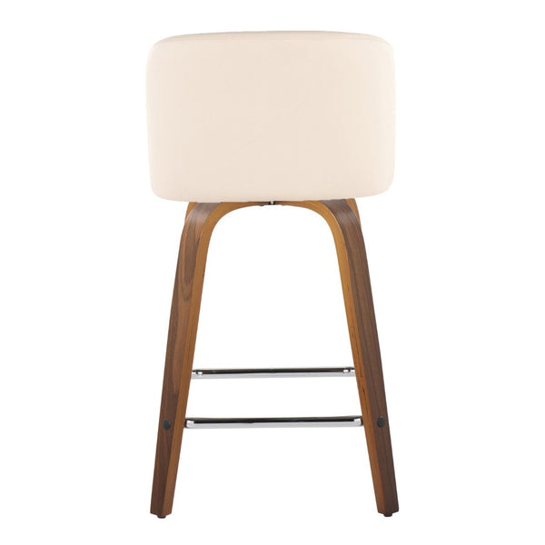 English Elm Toriano 24" Mid-Century Modern Counter Stool Set Of 2 - Cream Faux Leather, Walnut Wood & Chrome Footrest B202S00137-GIGA