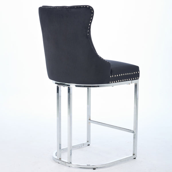 English Elm 25" Elegant Tufted Counter Bar Stools Set of 2 with Plush Spring Cushion and Chrome Durable Base Black W1143P217851