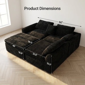 English Elm 108-inch Corduroy Modular Sectional Sofa Frameless Cloud Cushions Convert Sleeper W5105S00001