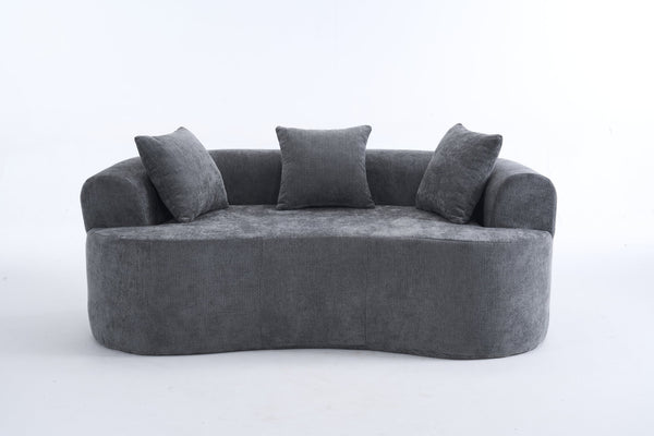 English Elm Crescent-shaped Curved Chenille Loveseat Low Profile Deep Seat Modern Living Room Sofa Grey W5188P450341