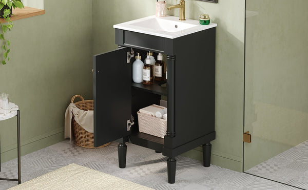 English Elm 18" French Style Vanity with Ceramic Sink Soft Close Door and Adjustable Shelf Black N710P415332B
