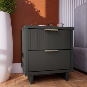 English Elm Granville 18" Charcoal Gray Nightstand - Modern 2-Drawer Storage With Gold Accents And Style! B365P398522