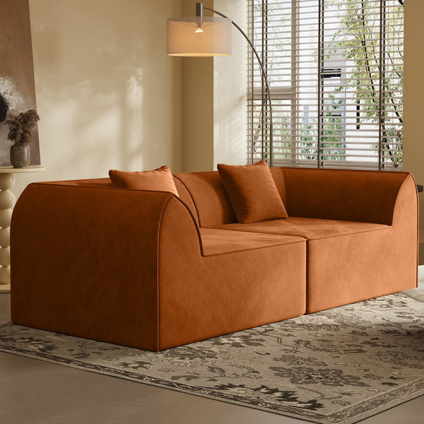 English Elm Compressed Memory Foam Sofa 2-Seater Lounger Daybed with Rectangular Pillow, Space-Saving Expandable Comfort Orange W3670S00005