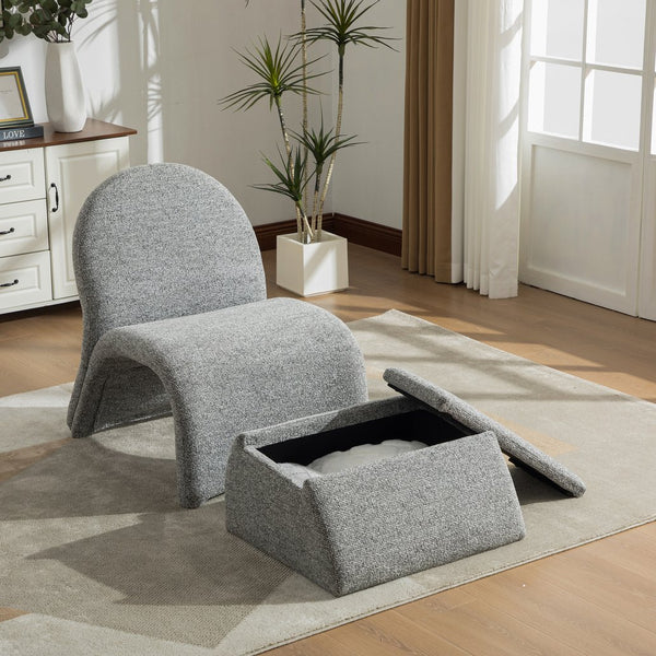 English Elm 24.8 Inch Chenille Armless Accent Chair with Matching Storage Ottoman for Any Room Gray W3098P451469