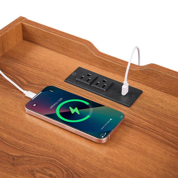 English Elm Christopher Knight Home® - Mid Mid Century Modern Nightstand with USB Charging Station, LED App-Control Lights, 2 Drawers, Sleek Design Yellow 22.24 L x 18.7 W x 7.09 H N761P255453Y