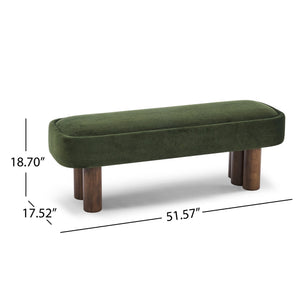 English Elm Indoor Boucle Upholstered Bench with Walnut Legs Textured Khaki Dining Seating Green,Walnut N779P390675G