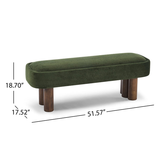 English Elm Indoor Boucle Upholstered Bench with Walnut Legs Textured Khaki Dining Seating Green,Walnut N779P390675G
