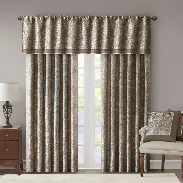 JLA Home Madison Park - Jacquard Paisley Valance with Metallic Accents, OEKO-TEX Certified, Faux Silk Trim & Gold Piping MP41-1456