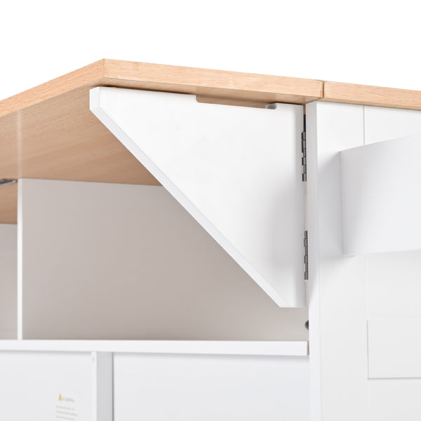 English Elm K&K Convertible 55.7" Folding Kitchen Island Cart with Power Outlet, Spice Rack, 5 Wheels, Multi-Use White N707P186617W