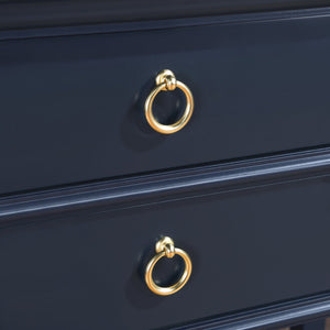 English Elm Carmona Midnight Blue Tray Top Nightstand with Two Drawers, Open Shelf, Brushed Gold Ring Pulls Dark Blue B050P376935