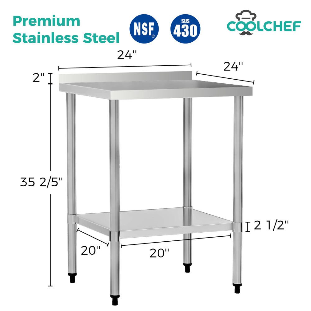 English Elm 24" Stainless Steel Nsf Prep Table with Undershelf for Commercial Kitchen Use W3629P365466