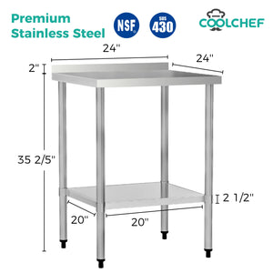 English Elm 24" Stainless Steel Nsf Prep Table with Backsplash Undershelf for Commercial Kitchens W3629P365467