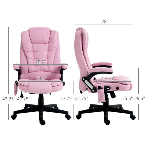 English Elm Homcom 6 Point Vibrating Massage Office Chair With Heat, Pink Linen High Back For Ultimate Comfort W2225P217958