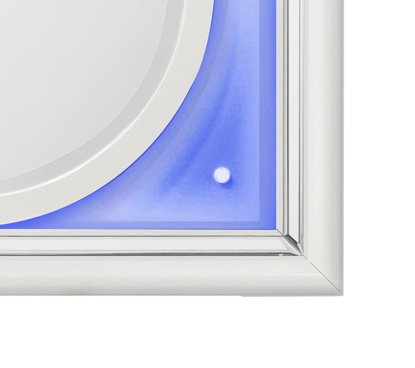 English Elm Tarian Pearl White Mirror with LED Lighting, 34"x26" Modern Elegant Inlay Trim, Durable Wood Blend Finish B2726P269293