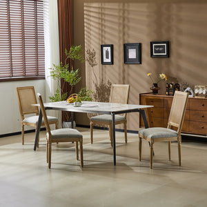 English Elm Christopher Knight Home® - [Set Of 4] French Country Dining Chairs - Vintage Cane Backrest, Upholstered Seats & Fluted Legs N767P263678G_4