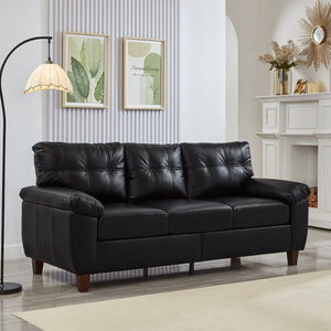 English Elm 79" Three Seat Pu Faux Leather Sofa Tufted Back Wide Arm with Hidden Storage Black W1097S00246