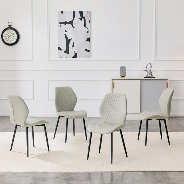 English Elm 4-piece Diamond Quilted Upholstered Dining Chair Set with Sleek Black Metal Legs Black,Light Gray W1151P458010