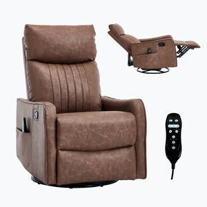 English Elm Beige Fabric Swivel Rocker Recliner with Massage Nodes and Lumbar Heat for Living Room Brown W1803P363426