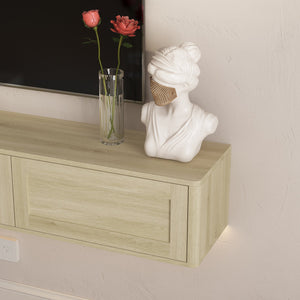 English Elm Floating Wall Mounted Tv Shelf with Led Backlight Gloss Cabinet and Built in Power Strip W1321P391272