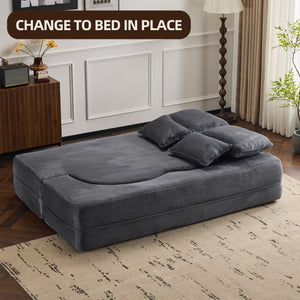 English Elm Queen Foldable Sofa Bed Plush Chenille Futon with High-Density Foam Convertible Sleeper Mattress Comfort Dark Gray W1829P280219