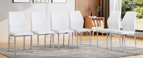 English Elm Set of 6 ergonomic dining chairs with shell-pattern back, 37" height, breathable tech fabric, sturdy metal legs and adjustable anti-slip feet for stable, comfortable seating during meals White+Silver W1151P359610