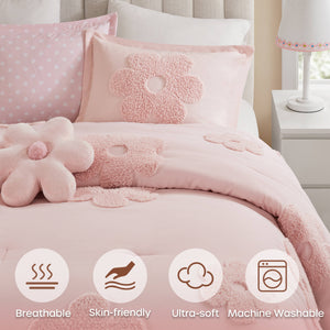 JLA Home Urban Habitat Kids - Floral Reversible Tufted Chenille Comforter Set with Pink Floral & Polka Dot Reverse, Hypoallergenic Cozy 88 L x 88 W x 1H UHK10-0237