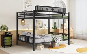 English Elm Queen Over Queen Metal Bunk Bed With Sturdy Ladder, Storage Shelf & Stylish Black Finish For Teens W2580S00043-GIGA