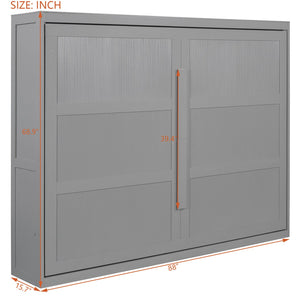 English Elm Queen Murphy Wall Bed with Led Lighting Modern Cabinet Style for Small Spaces LP000973AAE