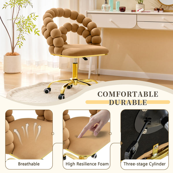 English Elm Velvet Bubble Back Swivel Vanity Chair with Gold Base for Bedroom Makeup Room W3875P446135