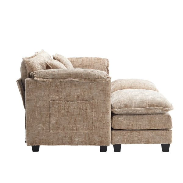 English Elm United Cozy Two-Seat Chenille Sofa With Detachable Armrests, Footstools, And Side Pockets For Storage W1568S00138-GIGA