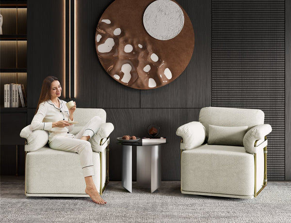 English Elm 360 Degree Square Swivel Accent Chair - Plush Upholstered Lounge Armchair With Gold Legs For Any Space W2012P319072