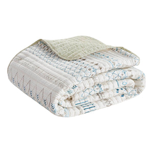 English Elm 3 Printed Microfiber Seersucker Quilt Set Reversible Diamond Channel Quilting Antimicrobial Full/Queen Taupe+Blue 17.72 L x 15.35 W x 6.69 H B03597654