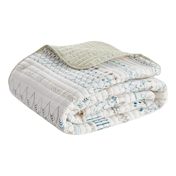 English Elm 3 Printed Microfiber Seersucker Quilt Set Reversible Diamond Channel Quilting Antimicrobial Full/Queen Taupe+Blue 17.72 L x 15.35 W x 6.69 H B03597654
