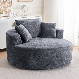 English Elm Round Swivel Barrel Chair Plush Chenille Upholstery Cozy Accent Seat for Any Room Grey W2915P338891