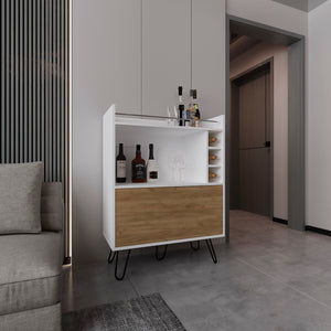 English Elm Bar Cabinet with Concealed Double Doors and 8 Wine Bottle Slots, Durable Engineered Wood Storage Solution White 44.88 L x 20.47 W x 6.3 H B097P296874