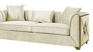 English Elm Velencia 2Pc Modern Living Room Set In Cream Velvet With Gold Accents For Luxurious Comfort & Style B009S01090-GIGA