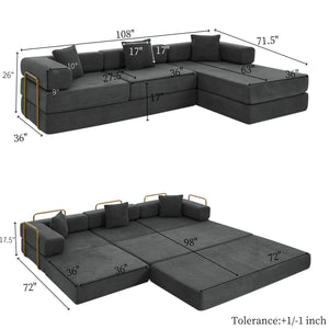 English Elm 108'' Modular Cloud Sectional Corduroy Couch with Fold Flat Backrest for Living Rooms Grey W1117S00292