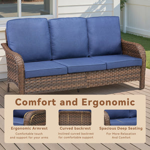 English Elm 49.6" Pe Wicker Patio Loveseat All-weather Steel Frame Deep Seat Outdoor Sofa Blue T3773P417371